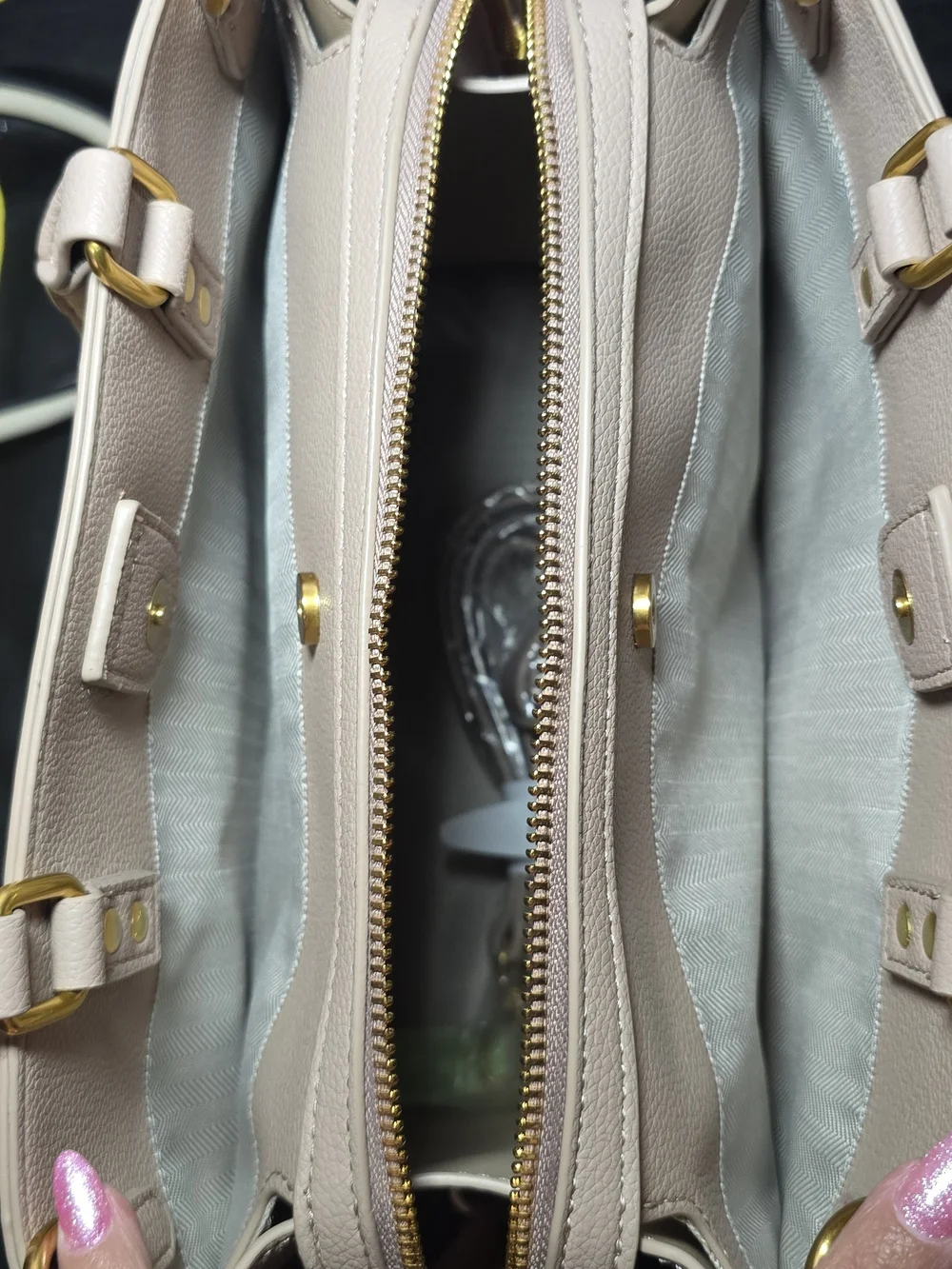 Structured Cream Satchel Handbag with Gold Hardware